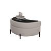 Chenille-Covered Half-Moon Storage Stool with Tray, Padded Seat, Dressing & Shoe Stool and Footrest for Living Room, Entryway & Hallway, Beige