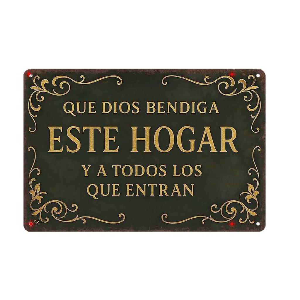 Vintage Metal Sign Que Dios Bendiga Este Hogar Decorative Wall Plaque for Home Interior Outdoor Use Rustic Style