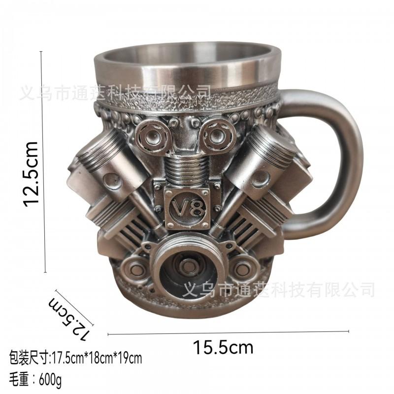 V8 Engine Themed Resin Mug Decorative Desk Ornament Car Enthusiasts Office Decor