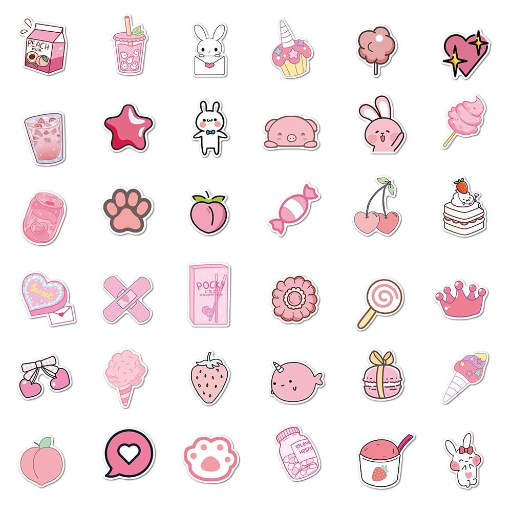 50pcs Cartoon Kawaii Pink Stickers For Girls Luggage Laptop Skateboard Bicycle Backpack Decal Toy Stickers For Children Gift