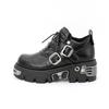 U-Double  New Dark Punk Style Woman Gothic Flame Carved Vintage Rock Boots Leather Shoes Metal Niche Low Top Platform Shoes