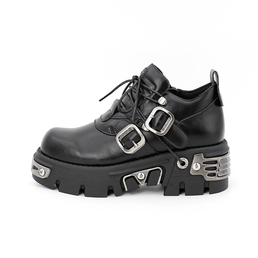 U-Double  New Dark Punk Style Woman Gothic Flame Carved Vintage Rock Boots Leather Shoes Metal Niche Low Top Platform Shoes