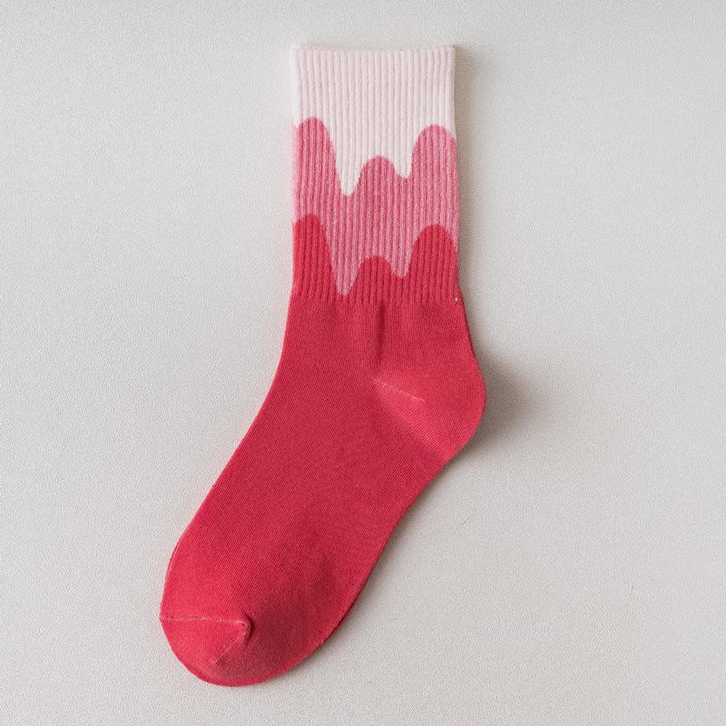 Women's Spring and Autumn Style Pure Cotton Mid-calf Socks, Gradient Color Letter Sports Socks, Long Socks