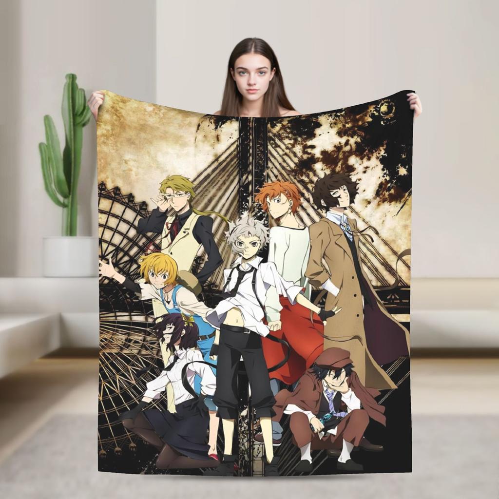 Anime Bungo Stray Dogs Blanket Fleece Winter Multi-function Lightweight Throw Blanket for Home Office Bedspreads