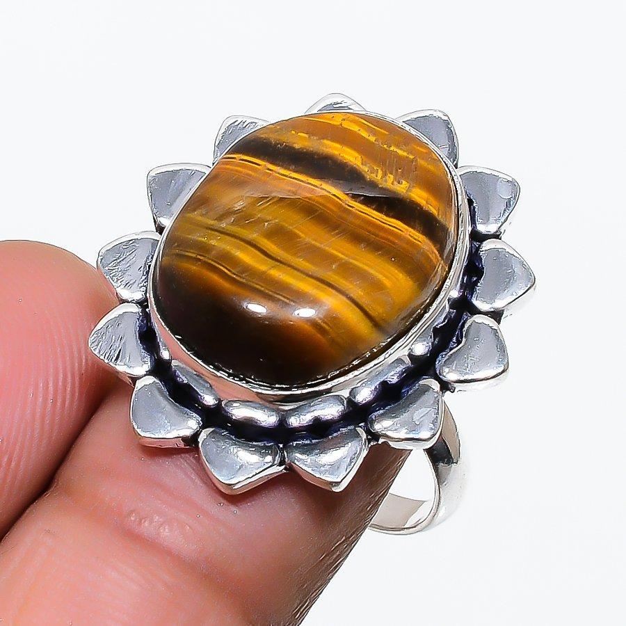 

Tiger Eye Gemstone Handmade 925 Sterling Silver Jewelry Ring Size 8 SU-10481