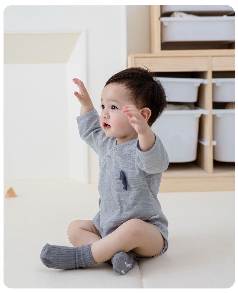 Infant Pure Cotton Long Sleeve Bodysuit with Off-Center Placket - Newborn Spring Romper