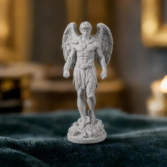 3D Printed Retro Angel Figurine, Michelangelo Style Classical Sculpture Statue, Faux Stone Texture Home Decor, Exquisite Winged Cherub Desktop