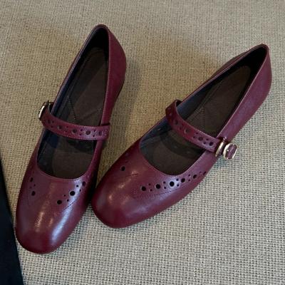 Mary Jane Leather Women Shoes 2025 New Style Handmade High Quality Mid-heels Single Shoes Ladies Office Dress Up Women Shoes
