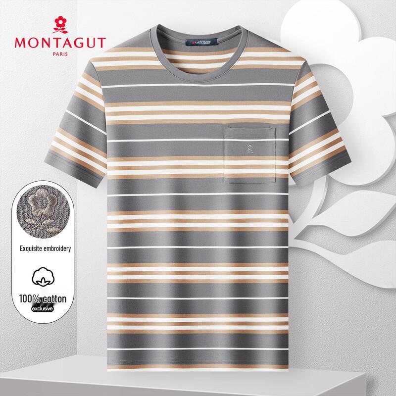 

MONTAGUT Men s 100% Cotton Color Block Stripe Round Neck T-Shirt 52