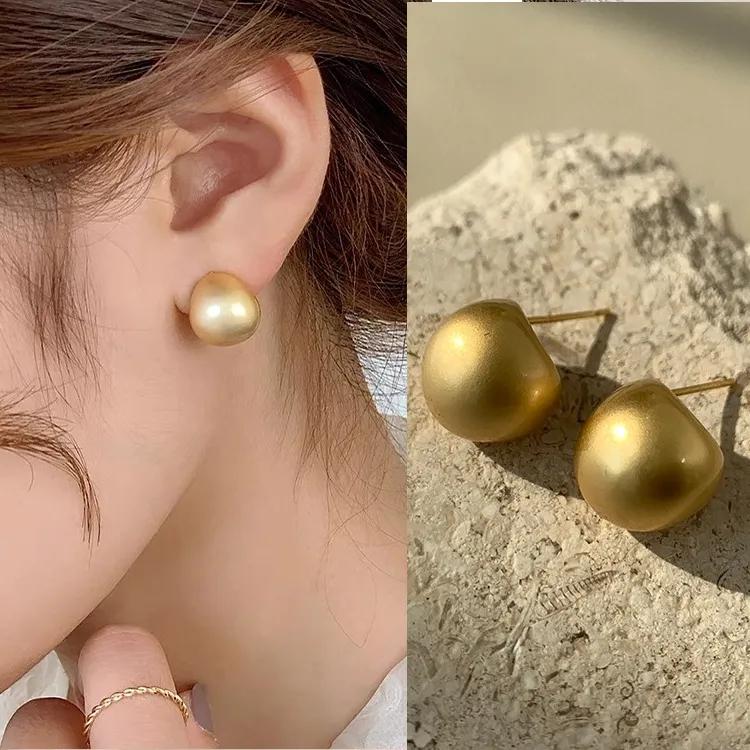 New Fashion Gold Color Metal Matte Brushed Earrings for Women Exquisite Minimalist Frosted Round Ear Buckle Jewelry Accessories