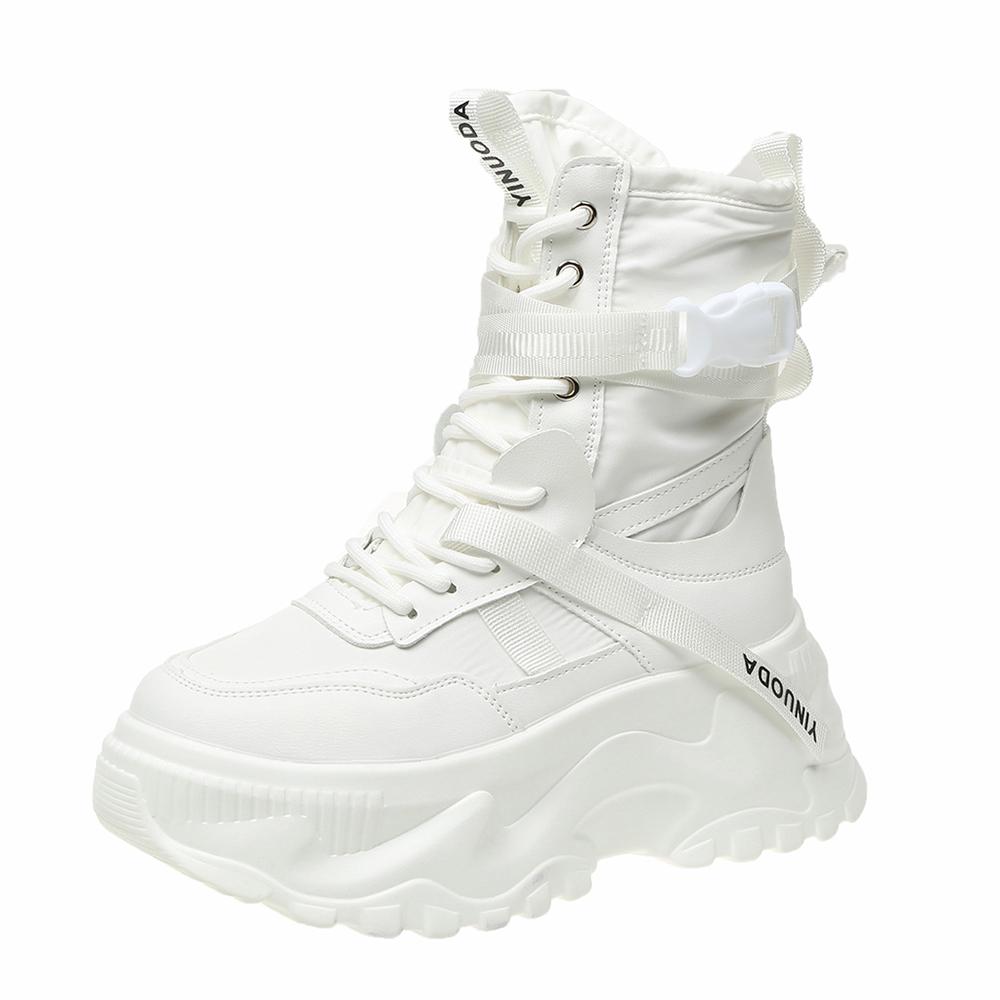 

модные белые черные толстые мотоциклетные ботинки на платформе женские модные толстые вулканизированные туфли женские осенне-зимние ботильоны женские 2024 34 белый