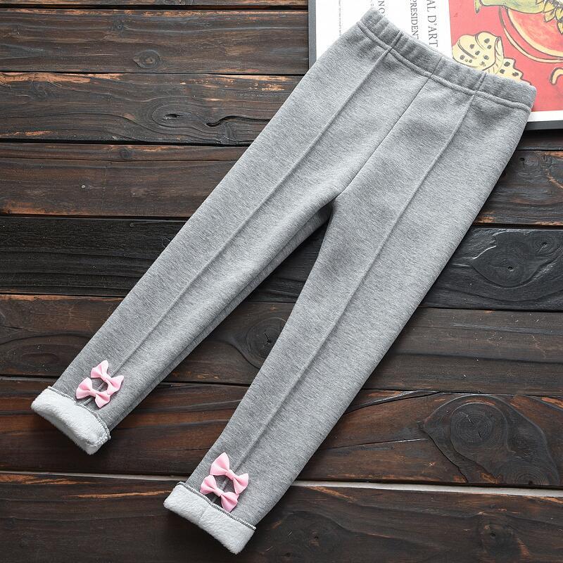 Autumn Winter Kids Girls Plus Velvet Legging Girls Bow Decoration Trousers 100