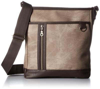 Cubic Core Shoulder Synthetic Bag, Denim-Look Leather, Brown, 1701-1855