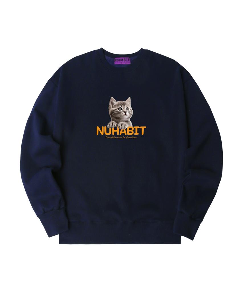 NUHABIT N/H Curious Cat Oversized Fleece-Lined Sweatshirt_Navy (Gom4-4Nh1210)