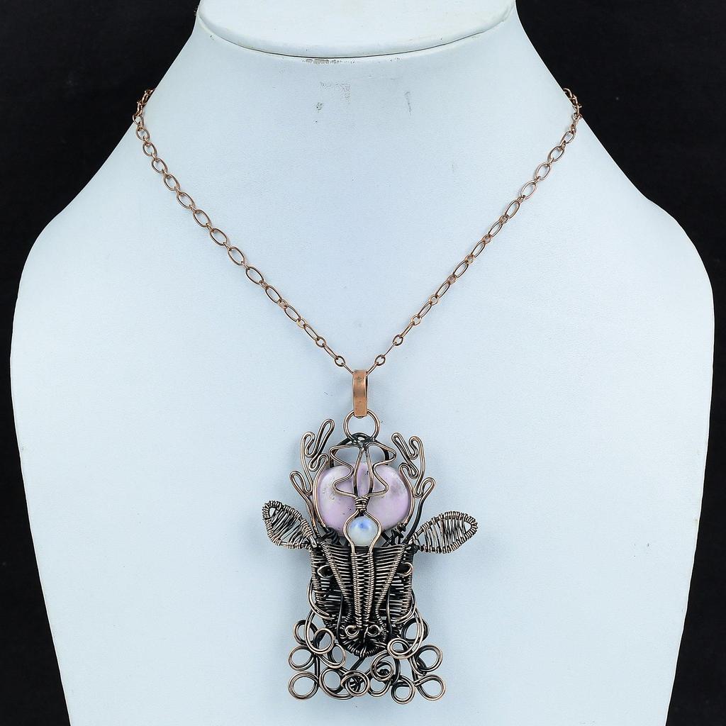 Phosphosiderite Pendant Copper Wire Wrapped Pendant Deer Face Pendant Rainbow Moonstone Pendant Handmade Gemstone Jewelry Anniversary Gifts