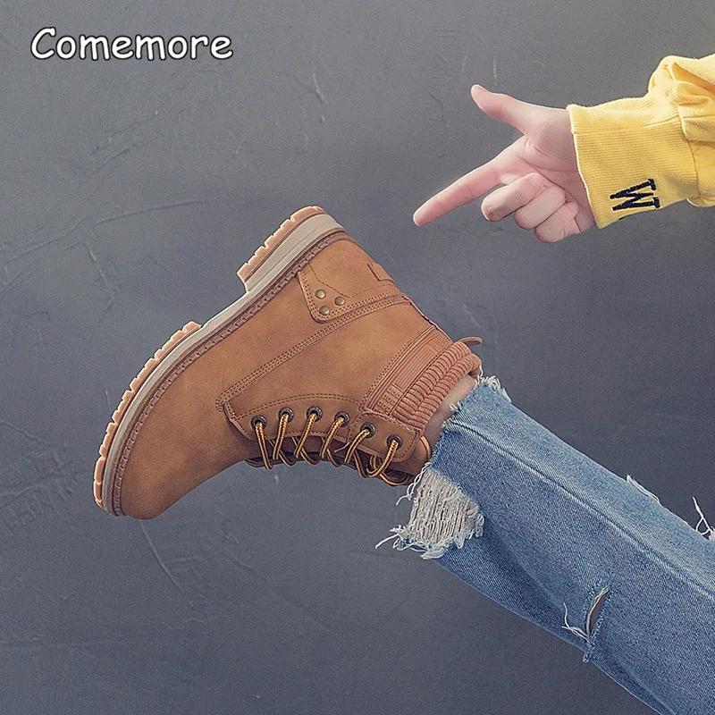 Fashion Comemore Women Ankle Boots Low Platform Short Boot Lace-Up Ladies Black Shoes Winter Woman 2025 Low Heels Spring Autumn New 42