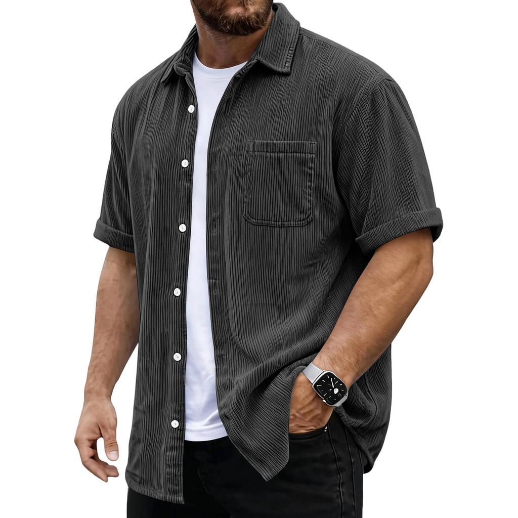 Men's Versatile Casual Corduroy Button-down Short-sleeved Shirt With Pockets