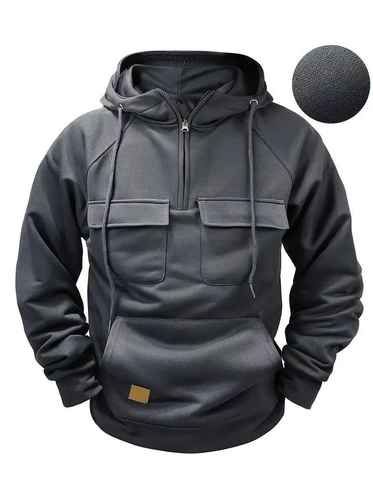 Men's Hooded Solid Color American Style Jacket - Trendy Autumn/Spring Sportswear