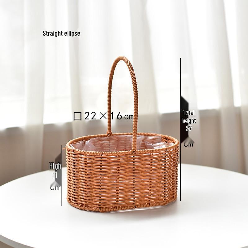 Rattan Handwoven Flower Art Arrangement Basket - Faux Rattan Florist Basket for Living Room or Fruit Display.