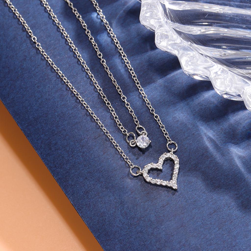 New Fashion Double Layer Love-shaped 925 Sterling Silver Personality Crystal Necklaces XL131