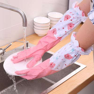 Autumn and Winter Dishwashing Gloves Kitchen Cleaning Gloves Waterproof Durable Plus Fleece Thick Laundry Gloves Lengthened
