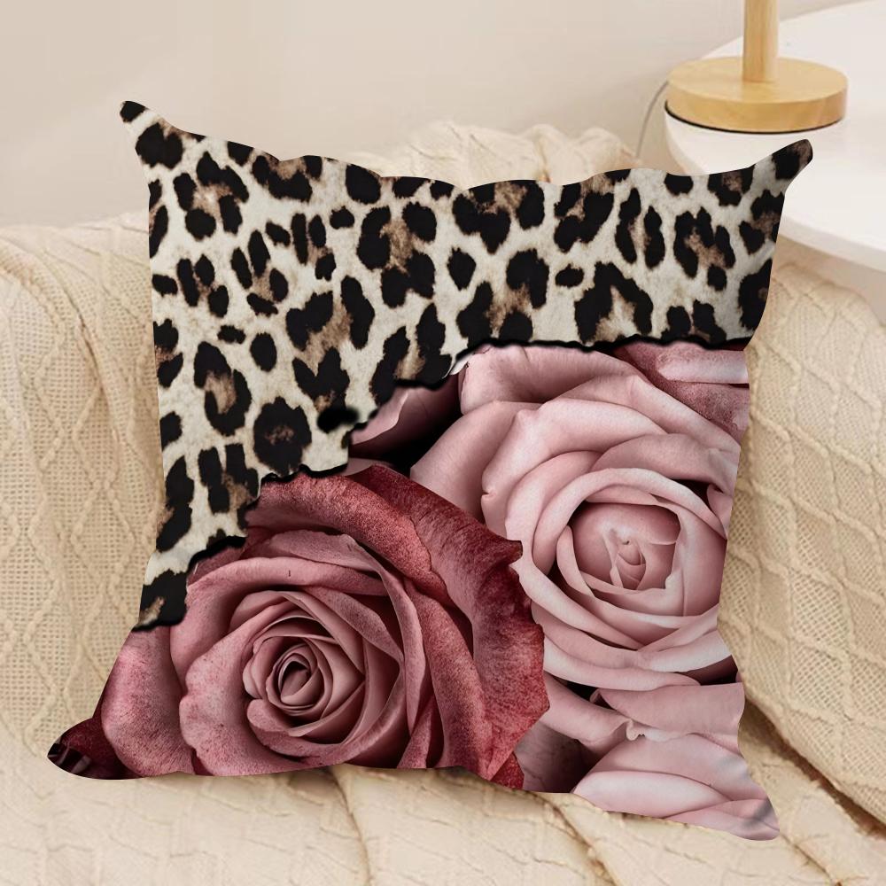 Pink Leopard Cushion Cover Soft Plush Fabric Double-Sided Printed Sofa Cushion Cover For All Seasons Home Decor Gift