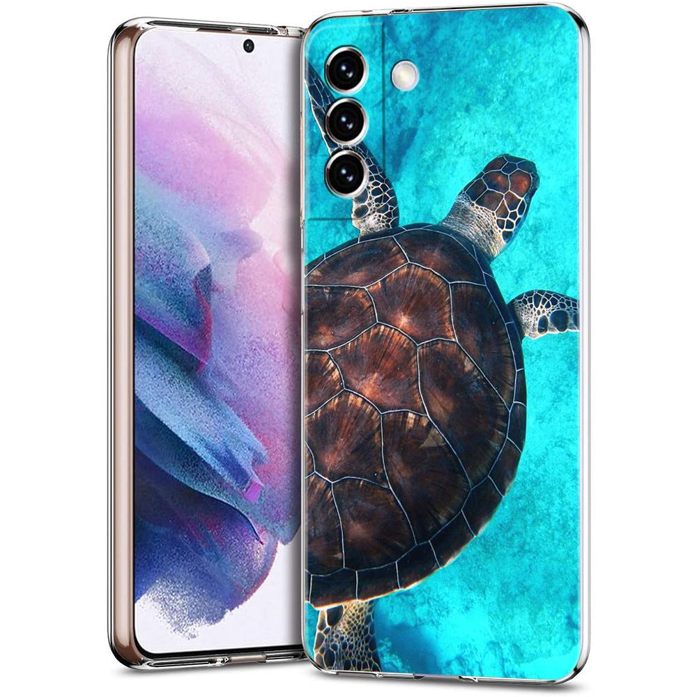 Phone Case For Samsung S24 Ultra S23 FE S22 S20 S21 5G S10 S9 Plus S10E S8 Soft Clear lovely Cartoon sea turtle ocean blue Cover