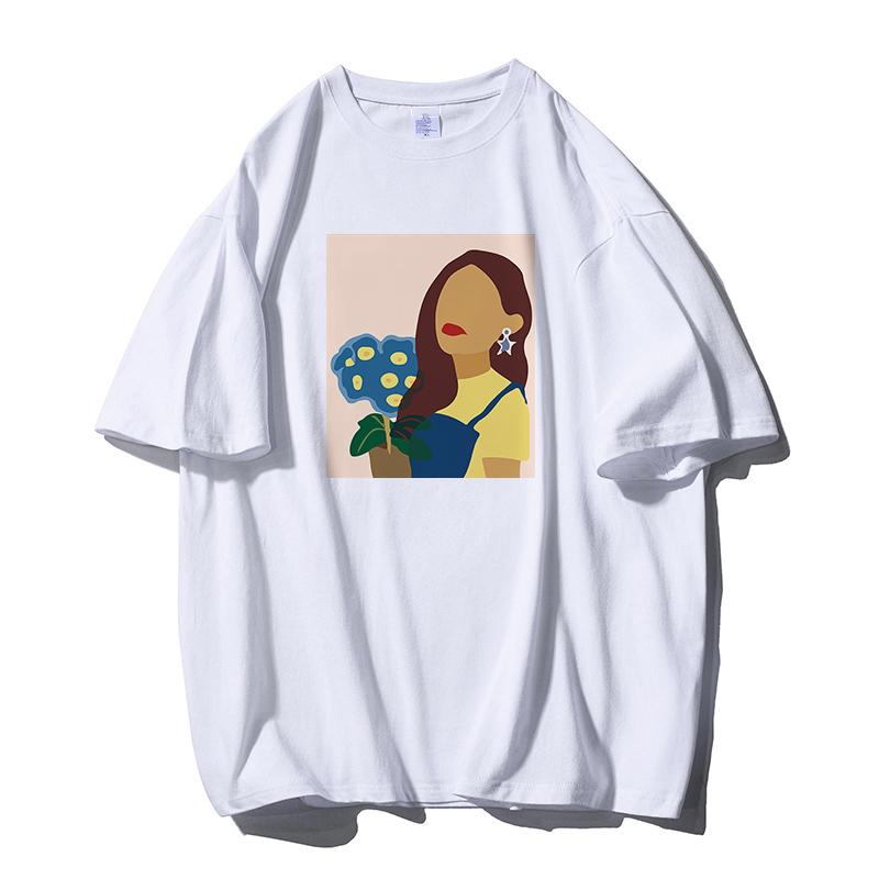 Shellsuning Oversized 100% bavlněné tričko Harajuku pro ženy Letní móda Jednoduchý krátký rukáv Měkká trička Dámské základní gotické topy