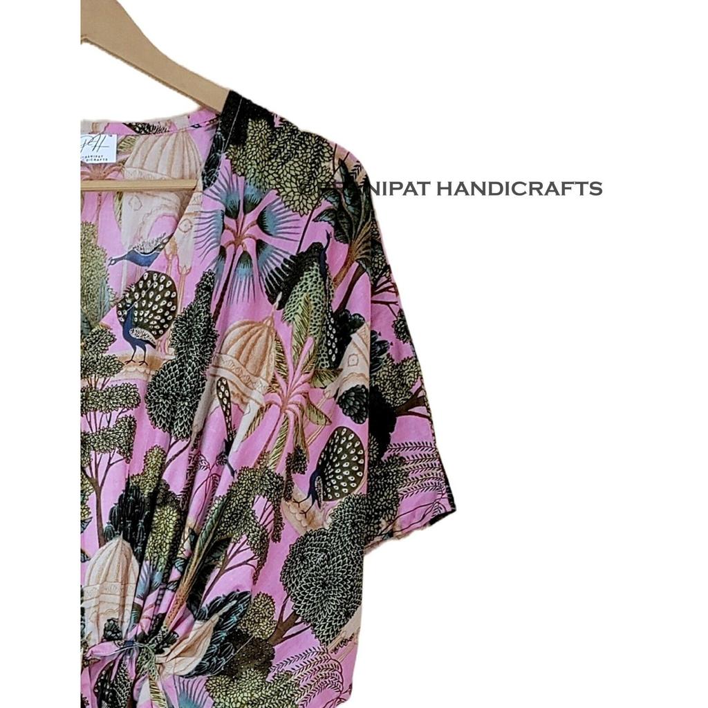 Femei Roz Bebe Imprimeu Păun Bumbac Mărimi Mari Rochie Caftan Maxi de Plajă CKFTN-SCRN-FULL-BUYIT-068