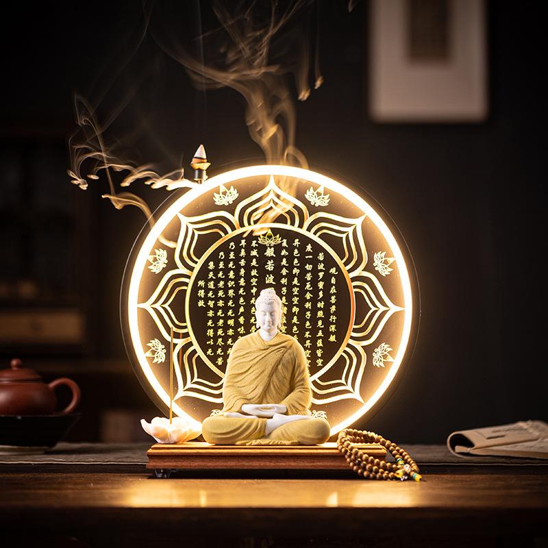 Statua di Buddha Buddha Sakyamuni Statuetta Buddha Tathagata Lampada Ceramica Cerchio Soggiorno Per Incenso Portico Decorazione Casa