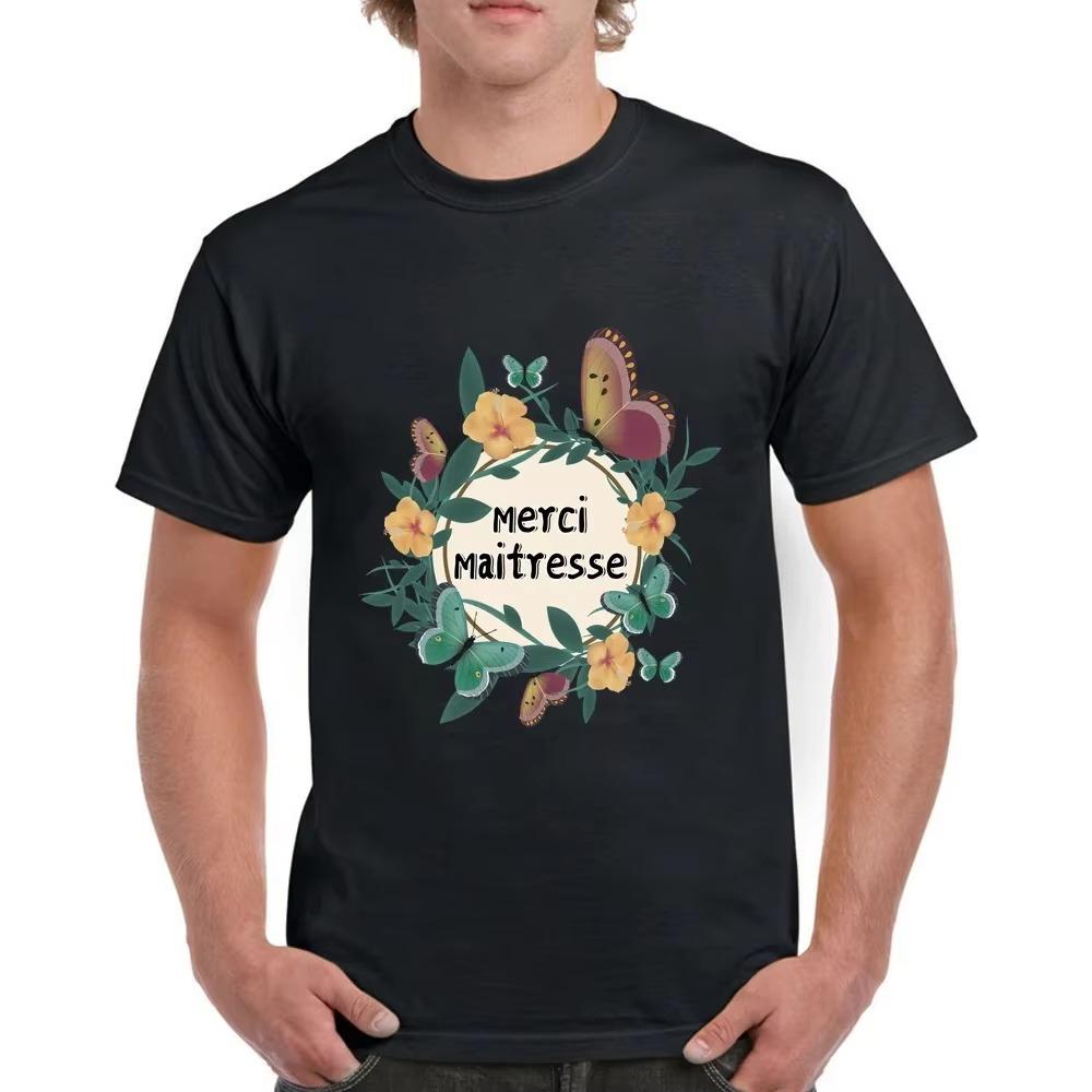 Fashion Men's Black T-shirt Maitresse Print Pattern Series Casual  Street Casual Sports Round Neck Top Men's Clothing
