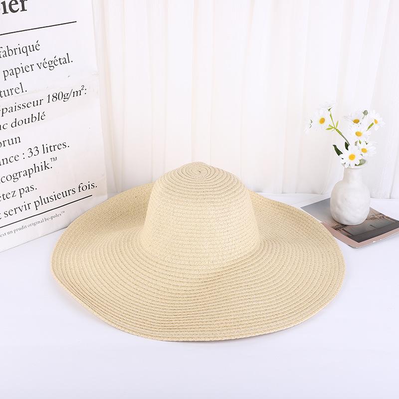 Summer Women Wide Brim Straw Hat 48Cm Big Beach Sun Hats For Women Large Uv Protection Foldable Panama Caps Female Lady Chapeau