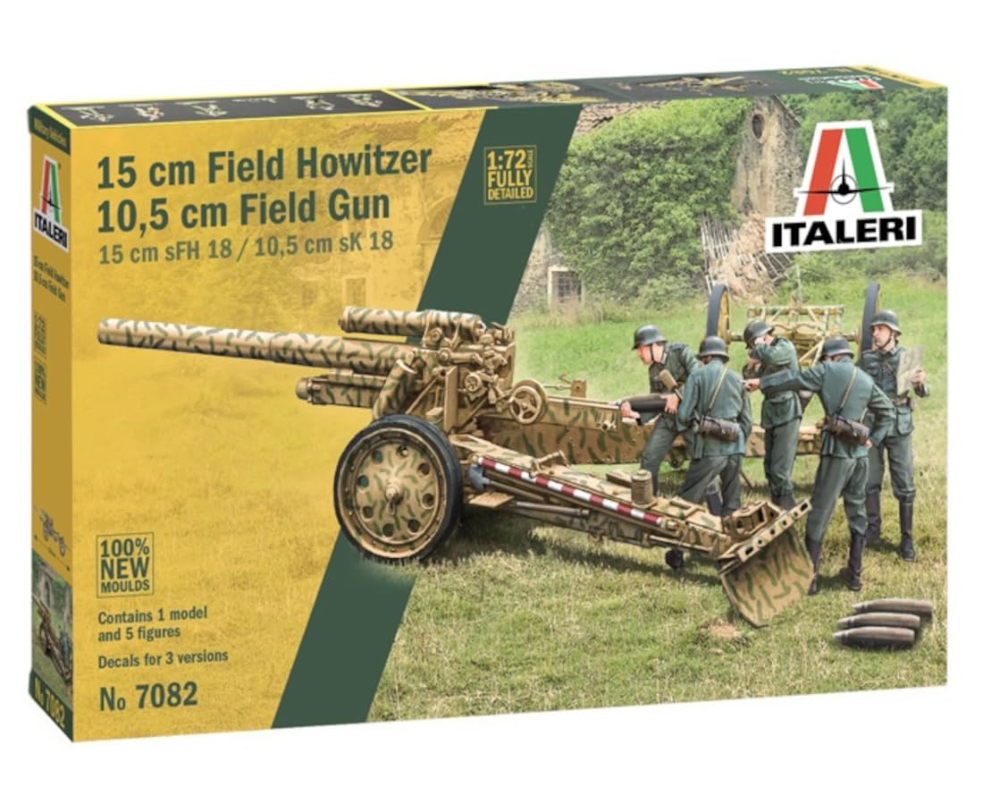 

Platz Italeri WWII German 15cm sFH 18 Heavy sK 18 Heavy Field Gun Plastic Model Kit with Artillery Figure 1/72 Howitzer/10.5cm 2-in-1 (IT7082)