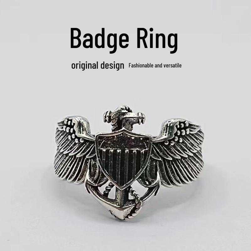 

Yin Taifei Retro American Soldier Dog Tag Badge Ring - Men s Hip Hop Punk Open Ring Adjustable Open