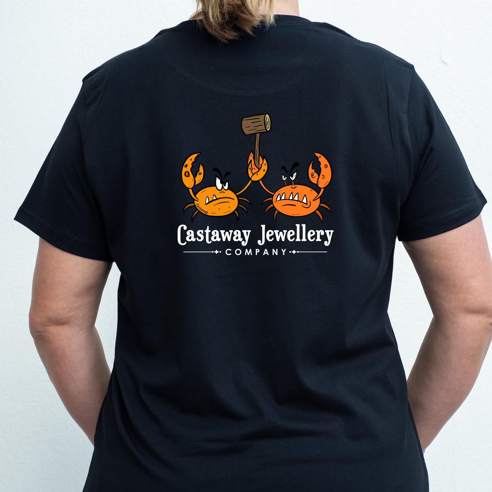 Ladies Crab Fight Club Tee Shirt Black - Two Crabs Having A Wack At One Another With A Mallet M