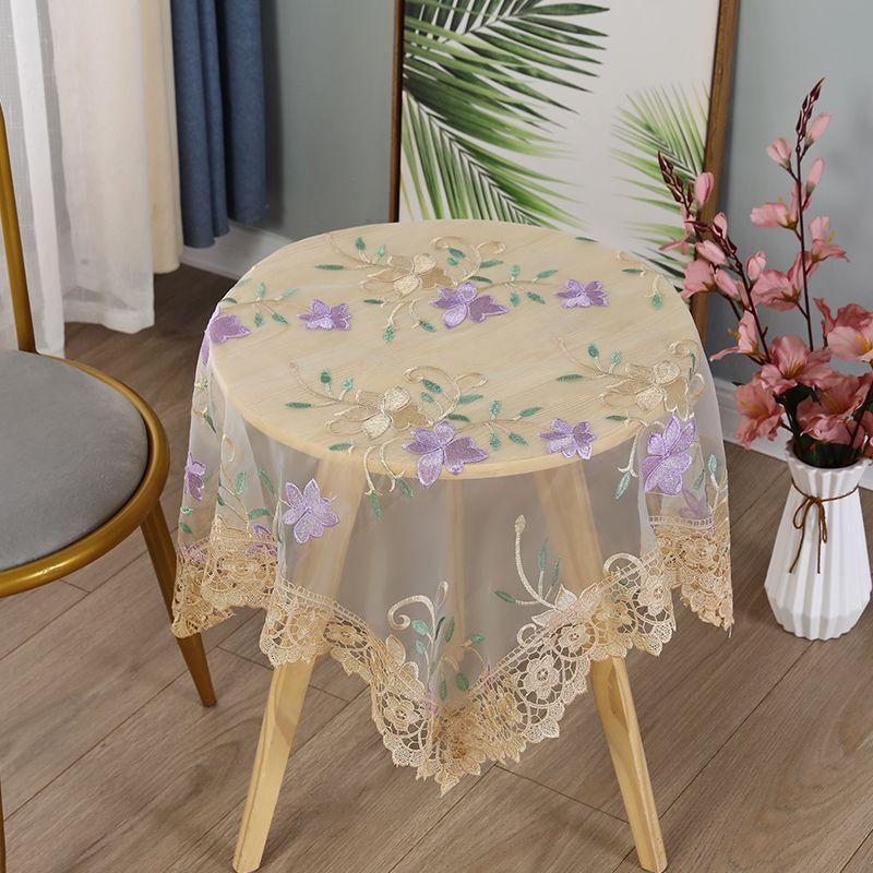 1pcs Small Round Table Tablecloth Fabric Lace Embroidered Rectangular Tablecloth Household Dustproof Coffee Table Cover