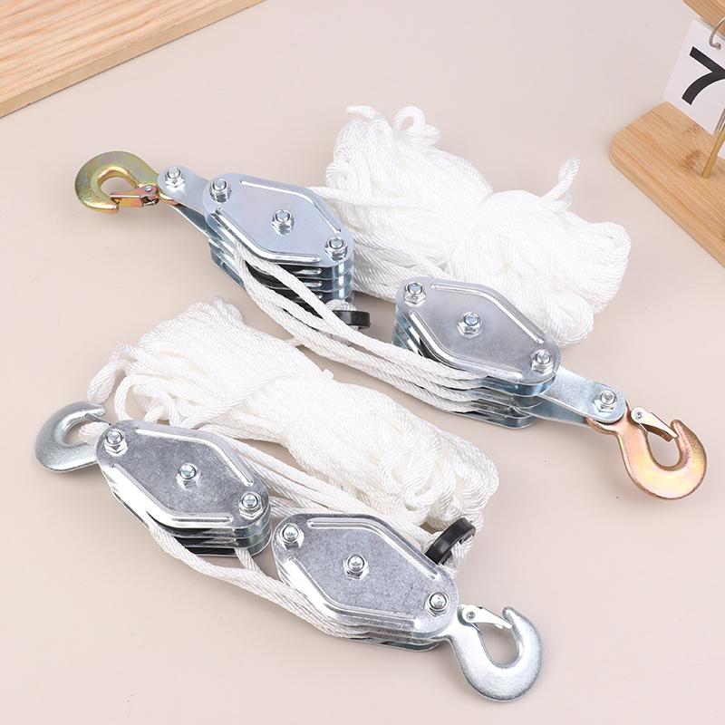 Handheld Crane Heavy Duty Polyethylene Rope Pulley Hoist 270° Rotatable Rope Pulley Block Zinc Alloy Hook Manual Lifting Device