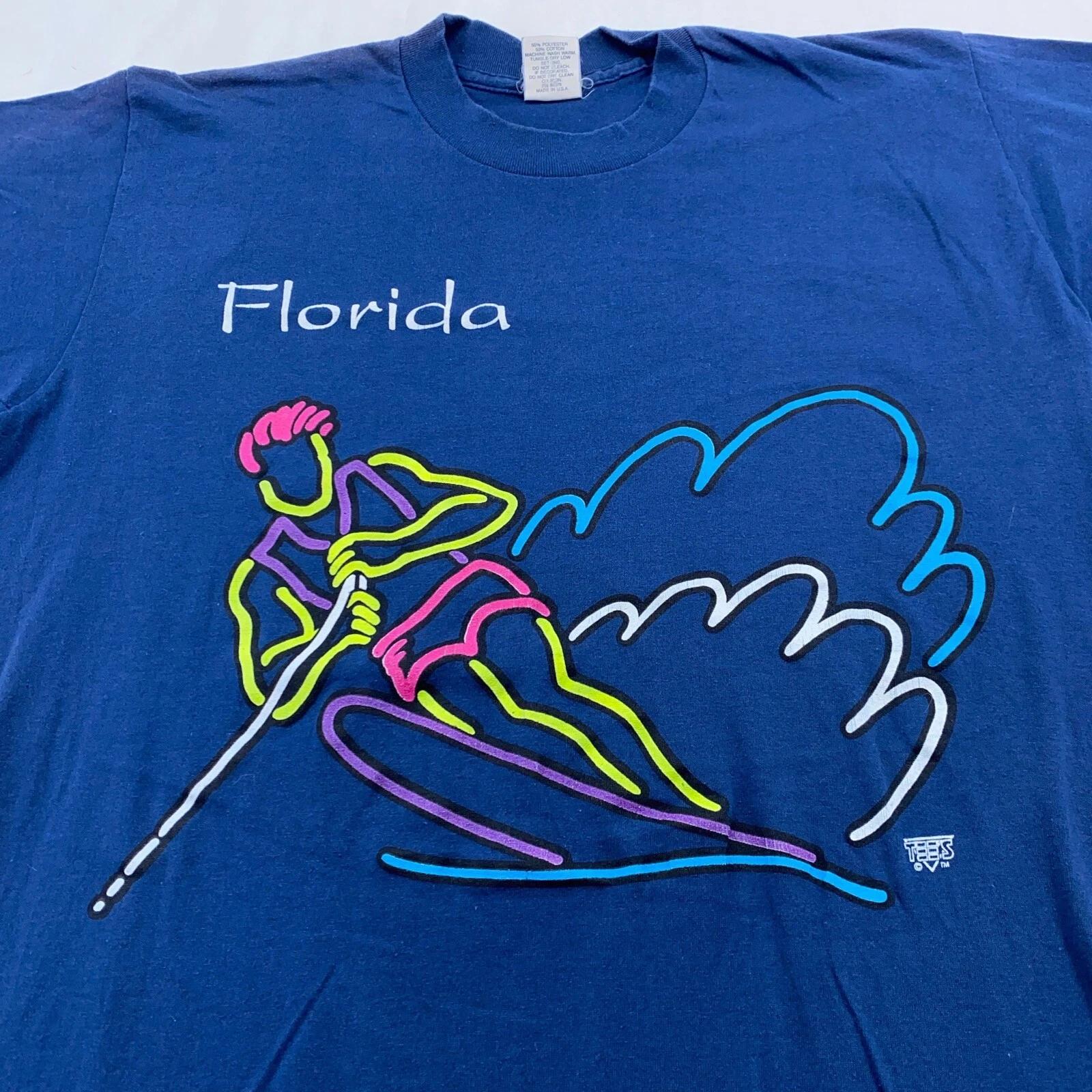 vintage 90s FLORIDA SURFING T-Shirt MEDIUM art surf beach water ski S