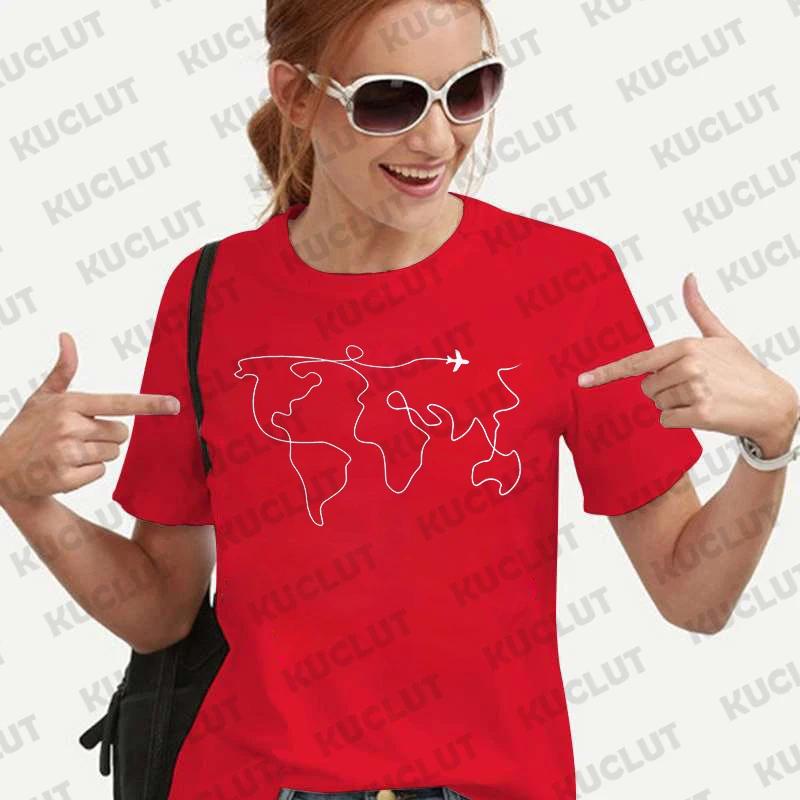 Travel Shirts for Women Tops Adventure World Map Travel T-shirts Unisex Clothes Traveler Clothing Short Sleeve Tee Shirt Femme