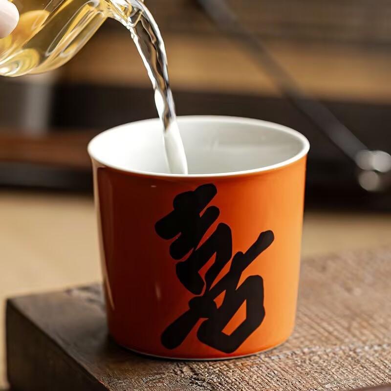 Coral Red Country Tide Wind Master Cup Single Cup High-End Personal Coke Cup Ceramic Large Tea Cup Large Character Tea Cup