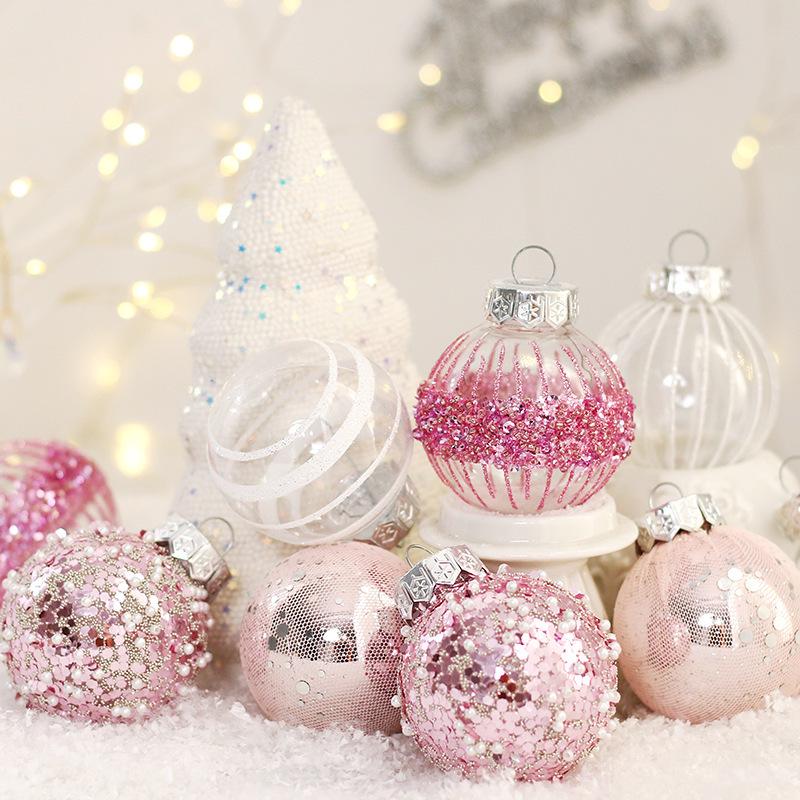 Pink Transparent Hollow Christmas Tree Ornament - PET Round Decorative Ball