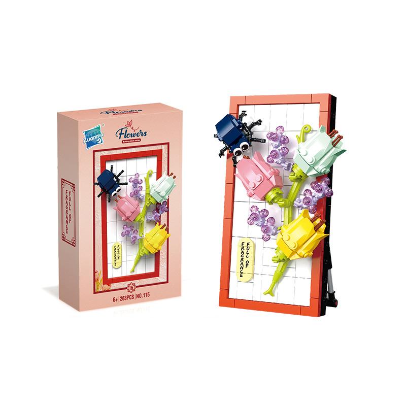 Educational Science And Education Building Block Toys 115 Series 16 Building Block Flower Table Home Mural Ornament Assembly