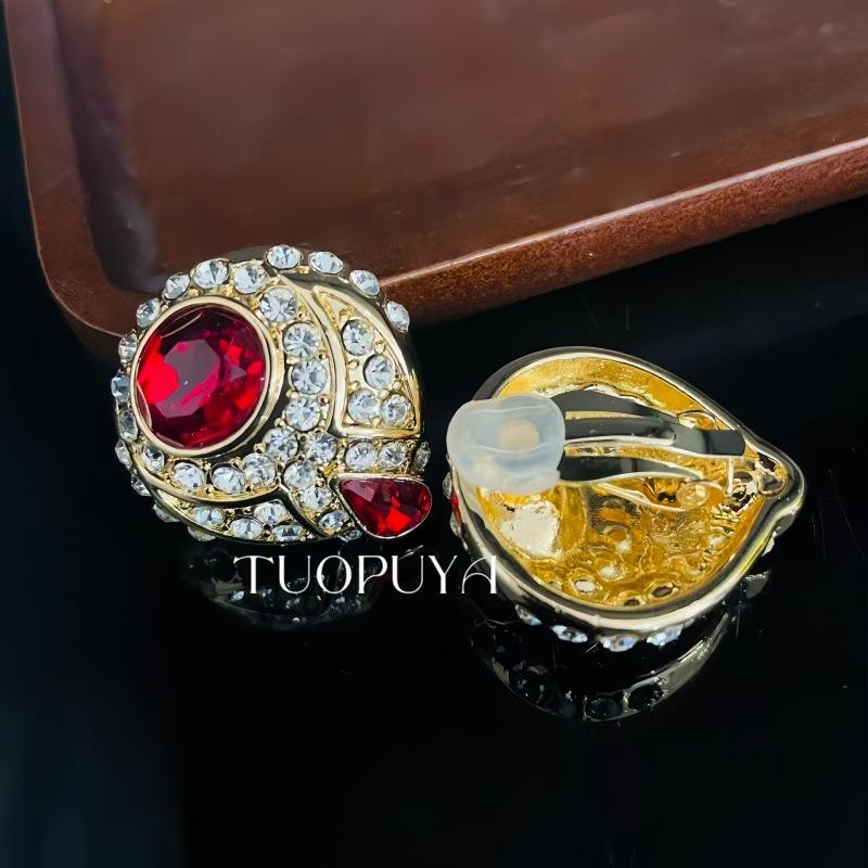 French Retro Ruby Cuban Link Necklace Set with Diamond-Paved Ear Clips