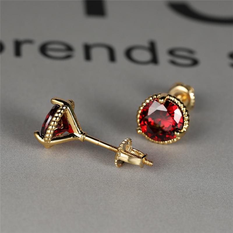 Süße Gelbgoldfarbene Mehrfarbige Zirkonstein Steckerohrringe Grün Blau Rot Kristall Hochzeits Schmuck für Damen