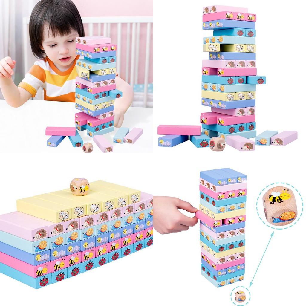 Wooden Toy Stacking Cartoon Animals Printing Kids Educational Interactive Game