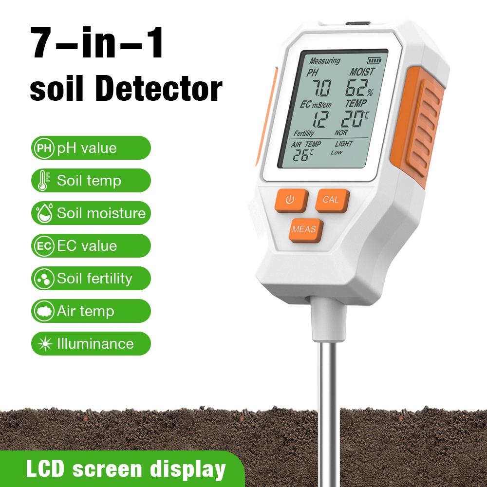 3/7 In 1 PH/EC/Temperature/Moisture/Air Temp/Fertility/Sunlight Soil Meter Detector Digital LCD Soil Tester for Garden