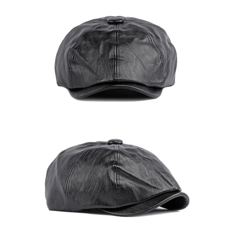 Menns Peaky Blinders Hat Dame Retro PU Leather Flat Cap Beret Newsboy Cap