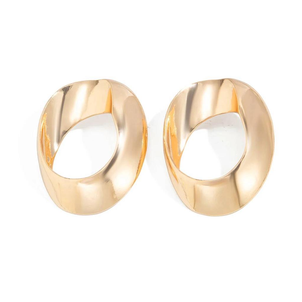 IngeSight.Z Exaggerated Irregular Geometric Hollow-out Drop Earrings Women Punk Personality Pleated Metal Earrings Jewelry Gifts