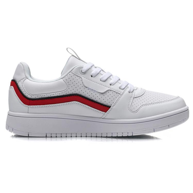 Li Ning Synthetic Leather Slip Resistant Abrasion Resistant Low Top Skateboard Shoes Men's White AGCP201-1
