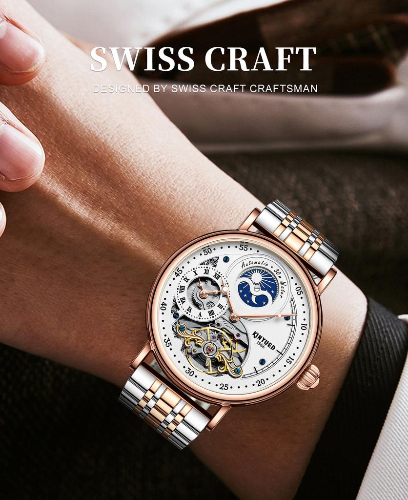 KINYUED Factory Price J116 Men's Watches Automatic Luxury Brand Mechanical Watches for Men Glass Leather Strap Alloy Round 24